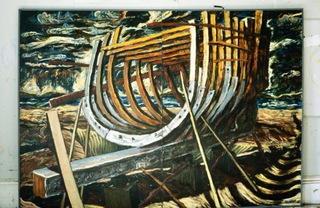 Heroic boat skeleton.10x 7 ft.Oil on canvas.