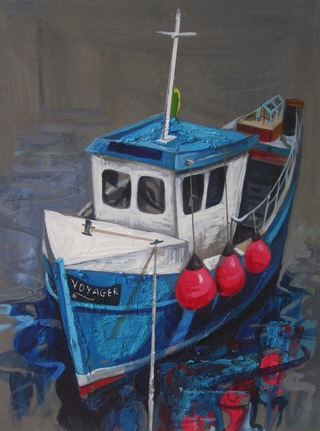 Blue boat,Dunbar.40x30cm.Mixed media on wood.