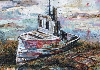 Boat Ruin, Islay, mixed media on canvas, 55 x 39cm