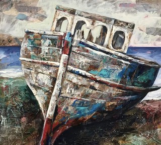 Boat Ruin, Mull, Mixed media on wood, 90 x 90cm