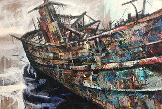 Boat ruin, Salen, Mull, Mixed media on wood, 90 x 60cm
