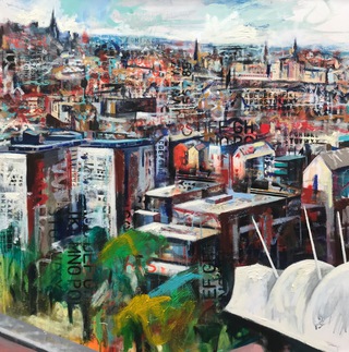 Dynamic Earth from The Crags.90x90cm.Mixed media on canvas.Sold