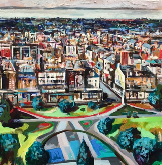 Princes St from The Castle.50x50cm.Acrylic on canvas.Sold