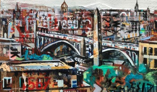 The Bridges from Calton Hill.40x20cm.Mixed media on paper.