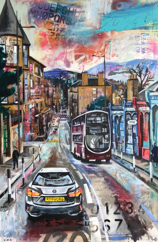 Morningside Road.90x60cm.Mixed media on canvas.Commissioned.