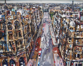 Toward St Andrews Square from Scott Monument.50x45cm.Mixed media on canvas.Sold.