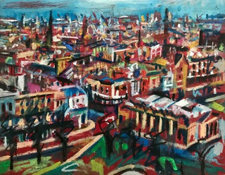 Princes St from The Mound.23x20cm.Oil pastel on paper.Sold