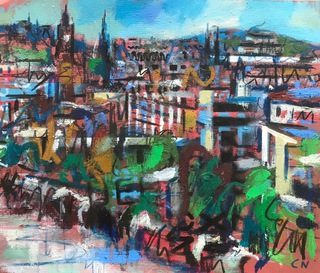 Edinburgh west from Calton Hill.23x19cm.Mixed media on paper.Sold.