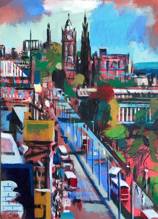 Princes St from roof of JW.22x20cm.Mixed media on paper.Sold.