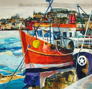 Oban harbour.50x50cm.Mixed media on paper.Sold.