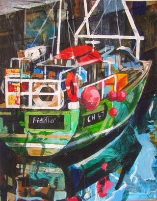 Oban boat.22x17cm.Mixed media on paper.Sold.
