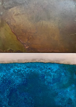 Horizon,North Sea,beyond Dunbar.Treated steel and copper with resin.30x21cm.