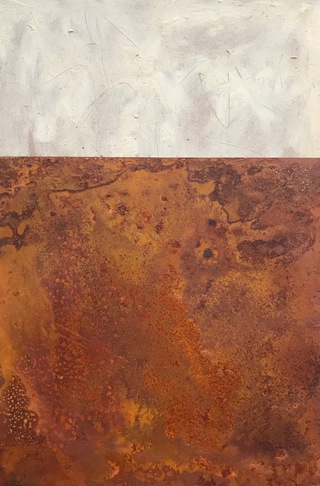 A sea of moorland,Isle of Mull.30x21cm.Treated steel and oil on wood.Available